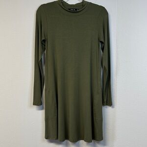 Yala Olive Green Long Sleeve Mock Neck Shift Dress XS